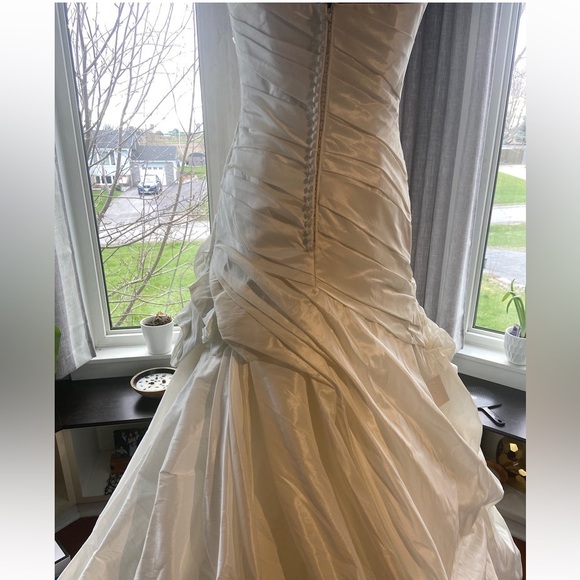 BLUE Ivory Strapless Rhinestone Rouched Taffeta Gown - Picture 7 of 11